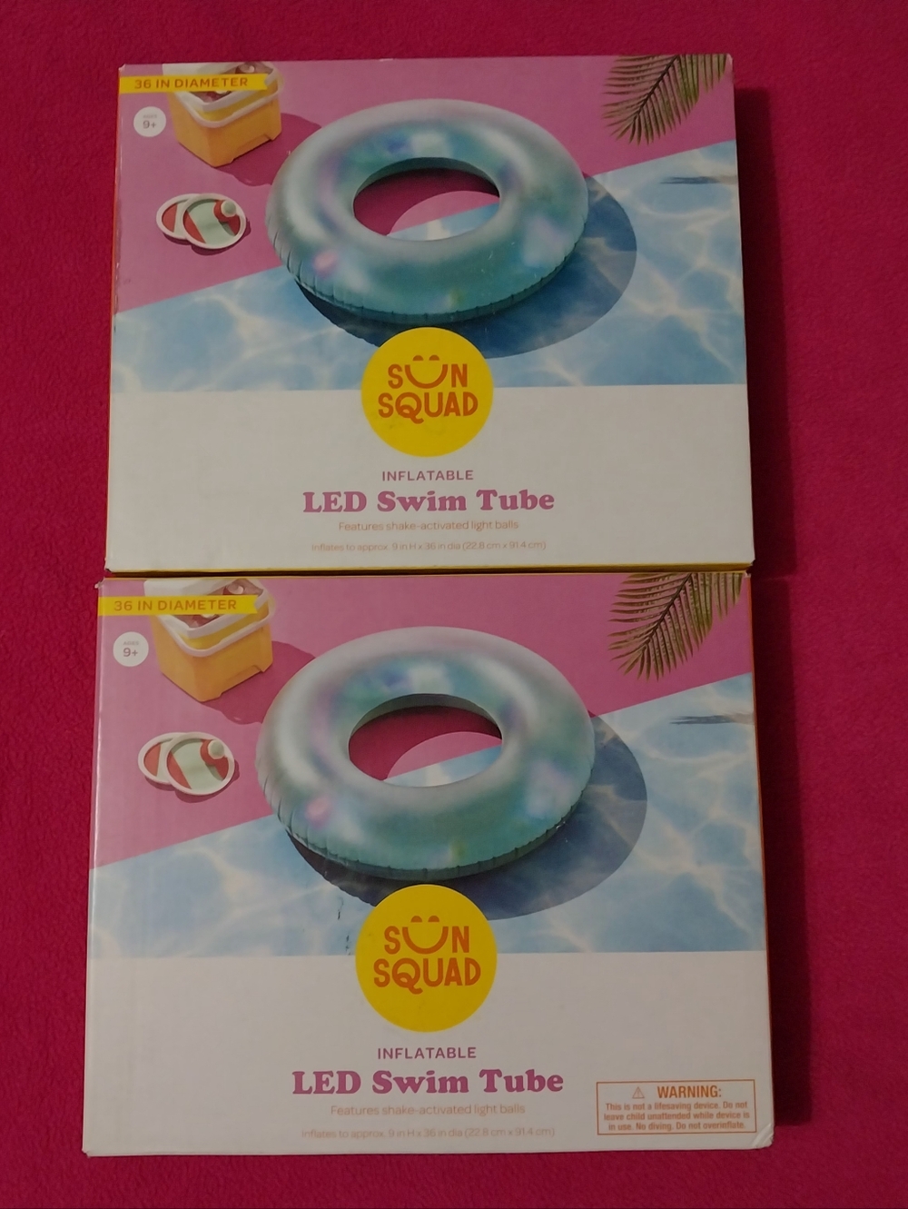 Sun Squad Inflatable LED Swim Tube  Teal Blue Pool Toy Summer Water Games